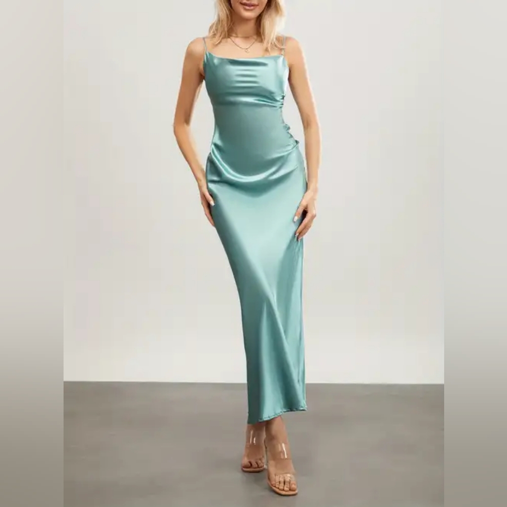 Cowl Neck Satin Cami Dress-XL